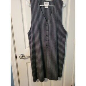 Vintage 90s Worthington Pinstripe Button Front Jumper Pinafore Dress USA Size 14